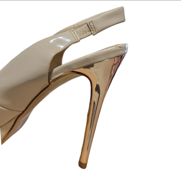 𝅺ZARA Woman Cream & Gold Peep Toe Platform Heel Stilettos Size 8 - Picture 7 of 14